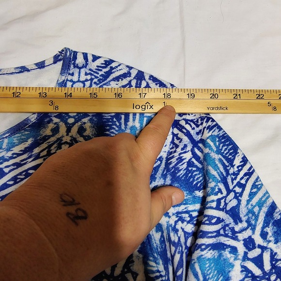 Kim Rogers Woman Blue White Print Tunic Top Plus Size 2X Short Sleeve Cotton - Picture 5 of 8